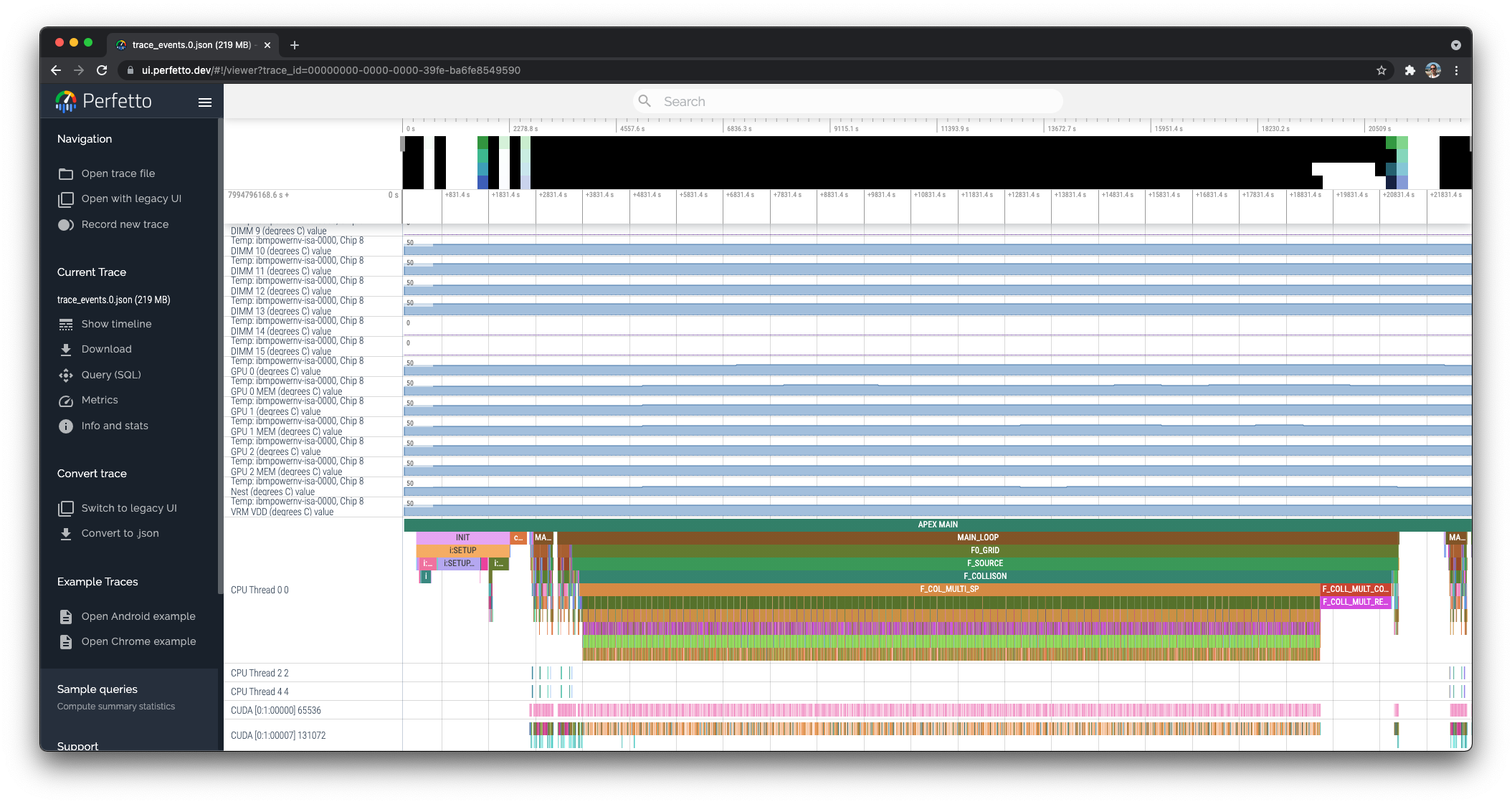 XGC trace visualized in Google Perfetto